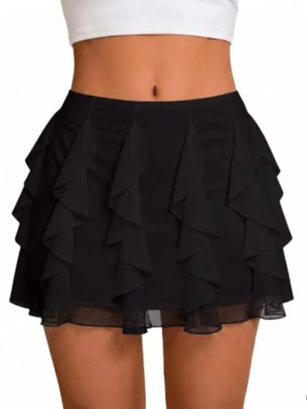 Layered Ruffle Flowy Mesh Mini Skirt Y2K High Rise A-Line Summer